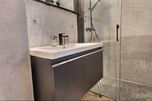 une salle de bain avec un lavabo et une douche dans l'établissement Beautiful Fully Renovated Centrally Located Studio, à Monte-Carlo 4 autres photos