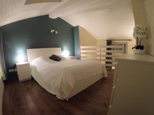 1 dormitorio con 1 cama blanca y 2 lámparas en Duplex Viennois, en Vienne