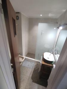 a bathroom with a shower and a sink and a toilet at Premium Apartment Mendoza in Mendoza