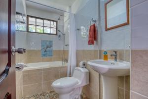 a bathroom with a toilet and a sink and a shower at Ocean View Lodge in Cahuita
