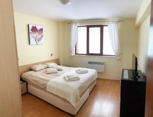 A bed or beds in a room at Ski Area 202 apt, The Castle 1, Pamporovo