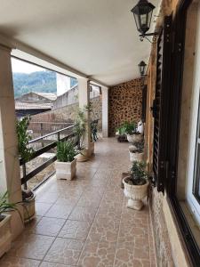 - un balcon avec des plantes en pot sur le côté d'un bâtiment dans l'établissement Casa do Canto, à Coimbra