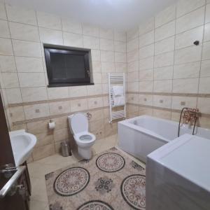 a bathroom with a tub and a toilet and a sink at Casa Ardeluta in Ardeluţa +19 photos
