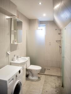 une salle de bain avec un lavabo et une machine à laver dans l'établissement Chill&Go Apartment, à Kaunas