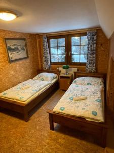 a bedroom with two beds and a window at Hepnarova Bouda in Horní Malá Úpa