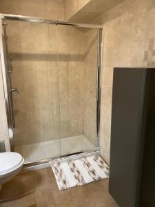 a shower with a glass door in a bathroom at Beach-studio in Antibes