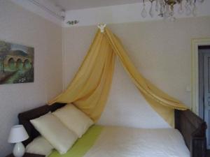 a bedroom with a bed with a mosquito net at Propriété Charbaymond in Clermont-Ferrand