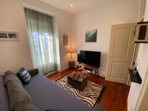 ein Wohnzimmer mit einem Sofa und einem TV in der Unterkunft Manjericos House II in Lissabon