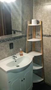 a bathroom with a sink and a mirror at Apartamento Armonía 01 in Punta Colorada