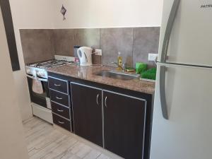une cuisine avec un évier et un réfrigérateur dans l'établissement Cipreses 1 MONOAMB EN EL CENTRO, à San Martín de los Andes 7 autres photos