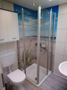 ドルヌマージールにあるPension An der Relingのバスルーム(シャワー、トイレ、洗面台付)