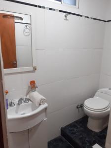 a bathroom with a toilet and a sink at DEPARTAMENT AMATT (15 min del Aeropuerto Internacional Ezeiza) in Monte Grande +13 photos
