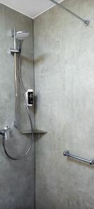 y baño con ducha con cabezal de ducha. en Lieth-Hotel-Grünreich, en Bad Fallingbostel