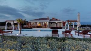 a villa with a swimming pool in front of a house at Villa Melody Novalja in Novalja