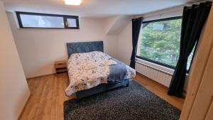 a bedroom with a bed and a large window at Jahorina Villa IN in Jahorina