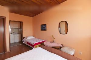 a bedroom with two beds and a mirror on the wall at Studio apartment in Tucepi with sea view, balcony, air conditioning, WiFi 3674-4 in Tučepi