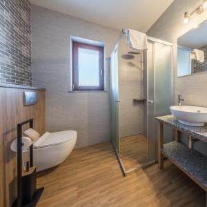 ein Bad mit einem WC und einem Waschbecken in der Unterkunft Willa Taterniok - pokoje z widokiem na Tatry in Czarna Góra