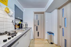 a kitchen with a sink and a microwave at Sauna-balia-Apartamenty Góraleczka II- w wakacje w każdą środę i czwartek gorąca balia GRATIS in Czarna Góra