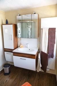 ein Bad mit einem Waschbecken und einem Spiegel in der Unterkunft Ferienwohnung Ogger in Bad Salzungen