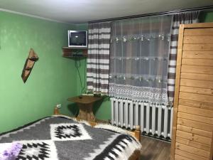 una camera con letto e finestra con termosifone di Na gorbochku u Natali a Vorokhta
