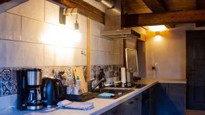 a kitchen with a sink and a counter top at Schloss Mühlen in Horb am Neckar +68 photos