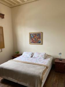 a bedroom with a bed and a painting on the wall at STUDIO 53 in Diamantina