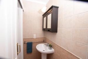een badkamer met een wastafel en een spiegel bij OCEAN tiny HOUSE en Casa azul in Punta de Mujeres