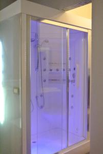 W łazience znajduje się prysznic ze szklanymi drzwiami. w obiekcie La Baita Del Re Resort w mieście Ottaviano