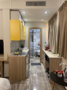 eine Küche mit einer Spüle und einer Arbeitsplatte in der Unterkunft WUKELA APARTMENTS in Athen