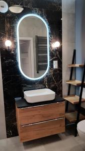 een badkamer met een wastafel en een spiegel bij Karpatia Resort Apartament Karbonado in Karpacz