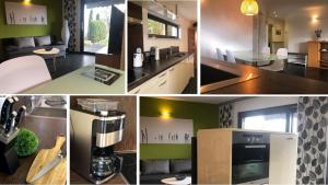 a collage of pictures of a kitchen and a living room at Ferienwohnung Haid Bodensee, Umgebung Bodman-Ludwigshafen, Radolfzell, Überlingen, Luxus FeWo Haid in Stockach