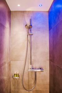 a shower with a hose in a bathroom at Hotel Lenderstuben in Balzhausen