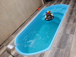 an overhead view of a pool with a toy in the water at Casa Recanto do Maestro ll in Olímpia