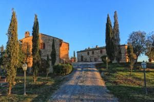 an estate with cypress trees on a road at Agriturismo Bombina in Montisi