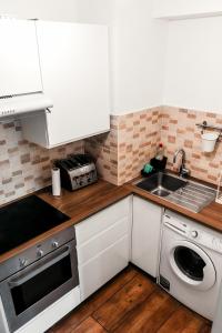 een keuken met een wastafel en een wasmachine bij Harbour Square House in Dublin