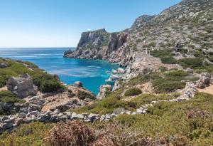 a view of the ocean from a cliff at Konstantinos Palace in Karpathos