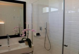 a bathroom with a shower and a sink at Hotel Almirante in Alicante