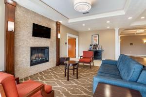a living room with a couch and a fireplace at Comfort Inn Hebron-Lowell Area in Dinwiddie