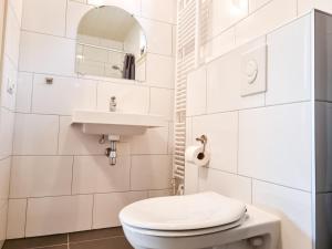 a white bathroom with a toilet and a sink at Landelijke gelegen vakantiehuis ME01 in Meliskerke
