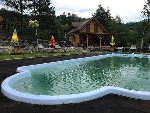 una piscina de agua frente a una casa en Domek Kozia Grapka en Rajcza