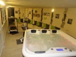 un bagno con vasca da bagno in una stanza di Appart'Hôtel Les Tilleuls a Saint-Macaire