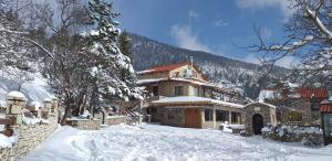 a large house in the snow with a snow covered yard at Arachova Houses-Sofita in Arachova