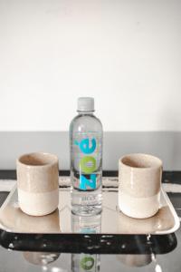 a bottle of water on a tray with two rolls of paper at Matiana Morelos in Zacatecas