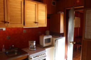 a kitchen with a refrigerator and a microwave at appartement mitoyen dans chalet in Fraize