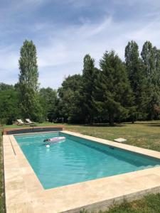 榭維尼的住宿－Le Petit Pavillon，一座树木繁茂的庭院内的游泳池