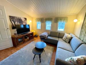 sala de estar con sofá y TV de pantalla plana en Cozy house close to Arctic Circle, en Rovaniemi