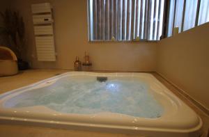a jacuzzi tub in a room with a window at La Haute Flourie - bed and breakfast -chambres d'hôtes in Saint Malo