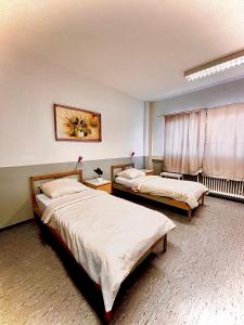 A bed or beds in a room at Pension Messe