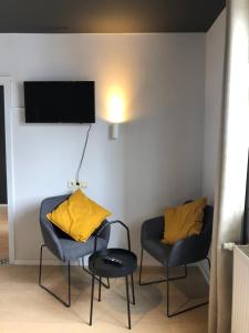 TV a/nebo společenská místnost v ubytování Hotel Le Cygne d'Argent