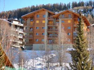 a large apartment building in the snow with trees at Apartment Les Chouettes 23 by Interhome in Nendaz
